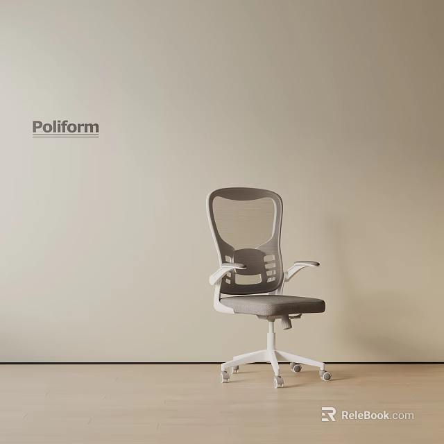 Poliform Modern Office Chair with Gray Mesh Back and White Rolling Wheels 3d model 