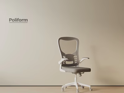Poliform Modern Office Chair with Gray Mesh Back and White Rolling Wheels 3d model