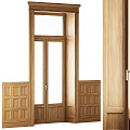 Wooden Double Doors With Glass Panels And Black Window Style Frames