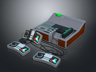 Vintage Computer Gaming Console With Retro Controllers And Green Indicator Light 3d model
