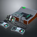 Vintage Computer Gaming Console With Retro Controllers And Green Indicator Light 3d model