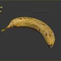 Ripe Yellow Banana with Brown Spots Isolated on Dark Background Close Up View
