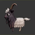 Cartoon Goat Character 3D Model With Pink Brown Horns And White Purple Fur