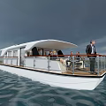 Modern Houseboat With People Sailing On Water
