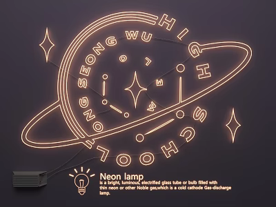 Neon Lamp Combination Glows In Dark With Stars And Neon Symbols On Colorful Backdrop 3d model