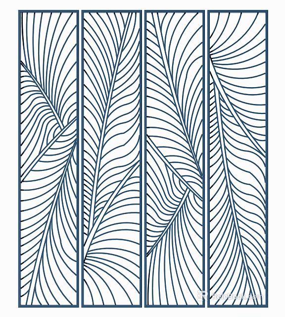 Modern Decorative Room Divider With Blue White Feather Line Patterns 3d model 