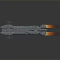 Futuristic Sci Fi Spaceship With Metallic Exterior And Orange Thruster Flames