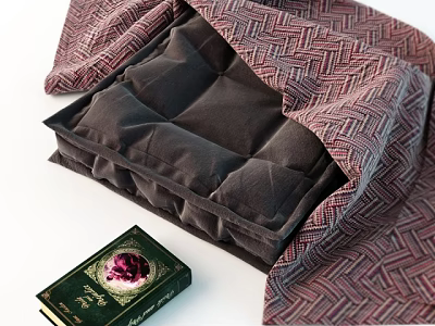 Everyday Living Items With Dark Cushion Woven Fabric And Green Cover Book 3d model