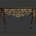 Ornate Vintage Furniture Tables With Purple And White Carved Tops And Golden Decorative Legs
