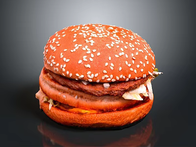 Juicy Hamburger With Sesame Seed Bun Fresh Beef Patty Lettuce And Tomato 3d model