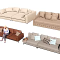 Light Beige Brown Gray Sofa Set Combinations Featuring Tufted Design Multiple Cushions Striped Pillows 3d model