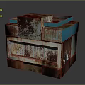 Cartoon Scene With Stacked Rusty Metal Colorful Blocks And Weathered Red Blue Textures