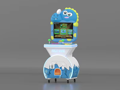 Cartoon Blue Dinosaur Design Entertainment Appliance Game Machine with Screen Joysticks and Wheel Base 3d model