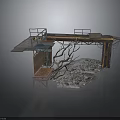 Industrial Platform Structure With Metal Frame Wooden Planks And Gravel Ground