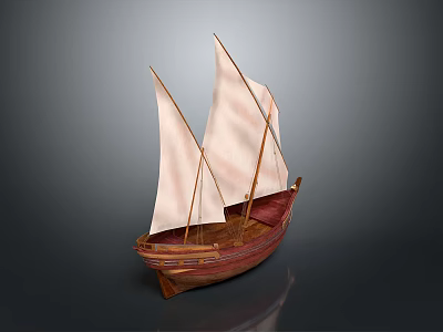 Traditional Wooden Sailing Boat With White Sails And Classic Hull Structure 3d model
