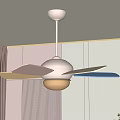 Modern Ceiling Fan With Colorful Blades And Light In Interior Room With Curtains