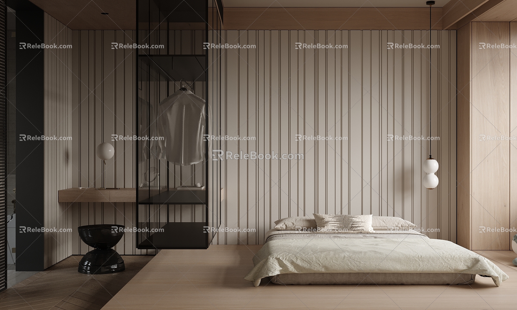 Modern Log Color Bedroom 3d model