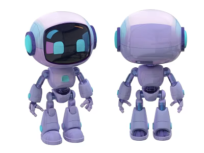 Smart Robot Toy Model in Lavender Blue with Detailed Limbs and Front Back View 3d model