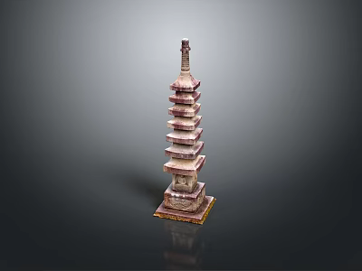 Ancient Multi Tiered Pagoda Landscape Featuring Reddish Brown Structure and Reflection 3d model