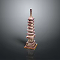 Ancient Multi Tiered Pagoda Landscape Featuring Reddish Brown Structure and Reflection 3d model