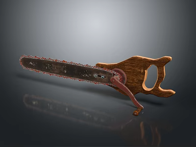 Wooden Handle Chainsaw Equipment With Metal Cutting Chain And Ergonomic Design 3d model