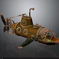 Vintage Wooden Copper Submarine With Circular Windows And Glass Cockpit Design