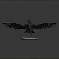 Black Bird Sculpture with Spread Wings on White Circular Base in Grey Background