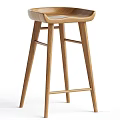 Natural Wooden Bar Stool With Curved Backrest And Sturdy Leg Structure