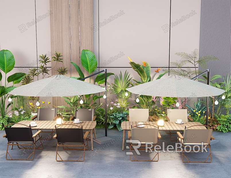 Outdoor Commercial Exterior Swing Area Outdoor Tables and Chairs Cafe Exterior Swing Plant Combination Green Plant Pile model