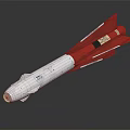 White And Red Rocket Weapon Featuring Tail Fins And Identification Markings