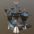 Ornate Fairy Tale Architecture With Blue Roofs Spires Intricate Details And Connected Towers