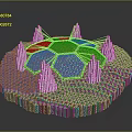 3D Circular Platform Model With Hexagonal Grid and White Tower Like Structures on Gray Base 3d model