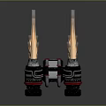 Rocket Propelled Weapon With Flaming Jets And Metallic Double Thrusters Design