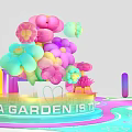 Colorful Inflatable Flower Shaped Decorations With Columnar Structures And Wavy Summer Bases