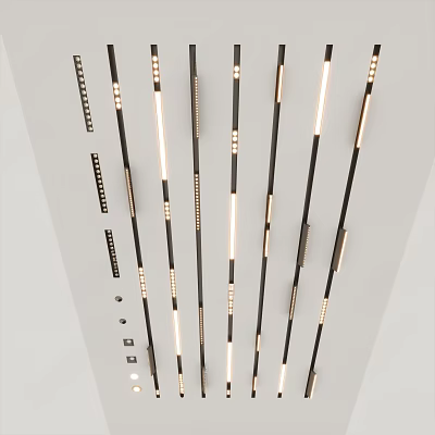 Modern Downlights And Spotlights In Ceiling Linear Design For Home Interior Bright Illumination 3d model