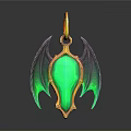 Elegant Golden Pendant With Green Glowing Gemstone And Decorative Wing Design