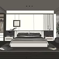 Modern Bedroom Interior With Platform Bed Framed Art Wardrobe And Plants