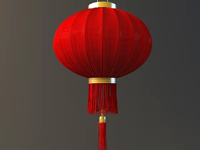 Traditional Red Chinese Lantern Featuring Golden Trimmings Round Shape And Hanging Tassels 3d model