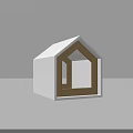 Stylish Minimalist Small White House Model Featuring Golden Frame On Gray Background