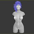 Game Film Character 3D Model with Blonde Curly High Ponytail White Torso and Black Background
