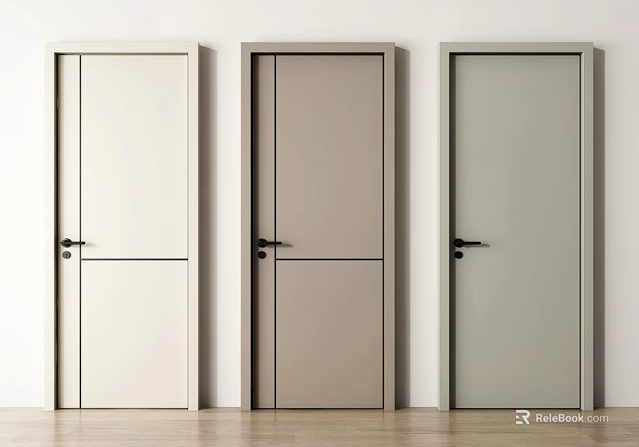Modern Minimalist Swing Doors In White Beige Grey Tones With Sleek Design 3d model 