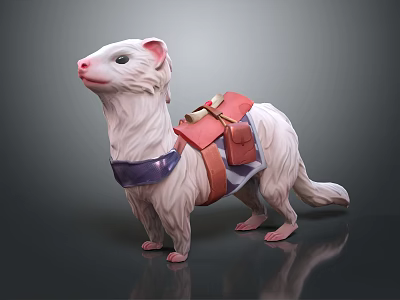 White Ferret Character With Red Backpack And Purple Collar Design 3d model