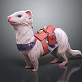White Ferret Character With Red Backpack And Purple Collar Design