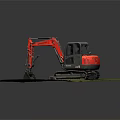 Orange Excavator With Black Bucket Working On Green Grass Outdoor Construction Area
