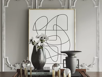 Elegant Modern Decorative Ornament Set With Geometric Line Art Vase Crystal Decor And Table 3d model