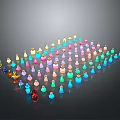 Colorful Small Bottles Arranged In Pattern On Black Background With Various Hues
