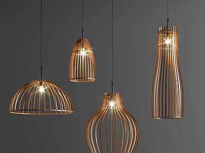 Modern Natural Woven Wooden Pendant Lights With Unique Cylindrical Dome And Round Shapes 3d model