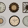 Vintage Decorative Clocks With Various Designs And Different Shapes On White Background