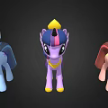 Cute Animated Little Pony Characters With Blue Purple Pink Manes And Horns