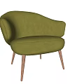 Green Fabric Upholstered Single Sofa With Modern Design Curved Armrests And Wooden Legs